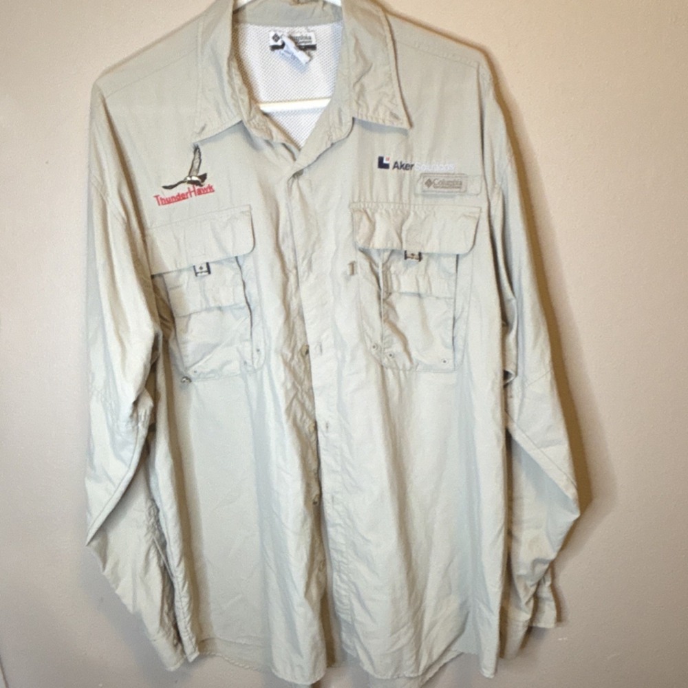 Columbia PFG ThunderHawk Fishing Long Sleeve Shirt Beige Nylon L  UV Protection